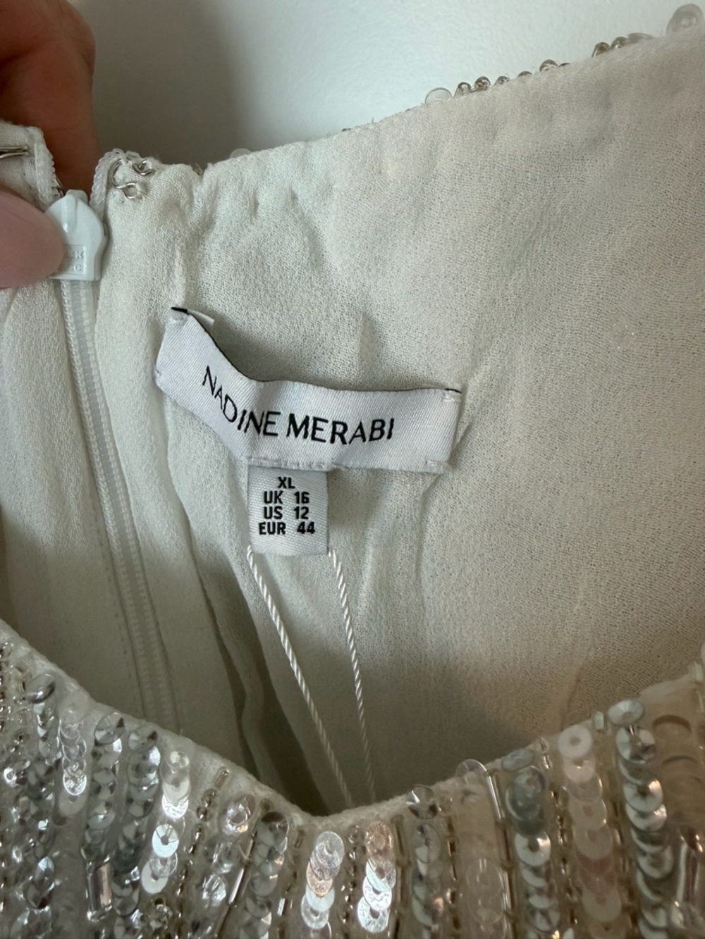 NWT NADINE MERABI Christy Silver Sequin & Feather Mini Dress - Picture 15 of 16